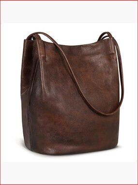 Leather Tote Bag with Magnetic Snap Closure, Bucket Purse for Work & Commuting